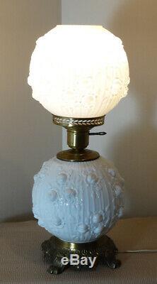 Fenton Milk Glass Cabbage Rose GWTW Lamp 20 Tall Gone with the Wind Lamp