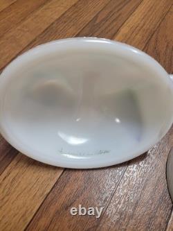 Fenton Milk Glass Glossy White Pink Hen Rooster Covered Dish Decorative 8in