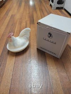 Fenton Milk Glass Glossy White Pink Hen Rooster Covered Dish Decorative 8in