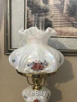 Fenton Milk Glass Hand Painted Roses Table Lamp