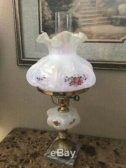 Fenton Milk Glass Hand Painted Roses Table Lamp