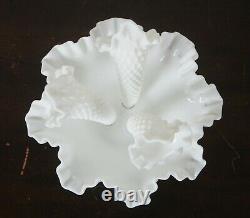 Fenton Milk Glass Hobnail 3 Horn Ruffle Epergne Centerpiece Flower Bud Vase Bowl