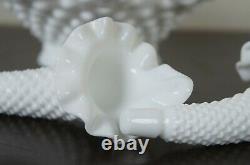 Fenton Milk Glass Hobnail 3 Horn Ruffle Epergne Centerpiece Flower Bud Vase Bowl