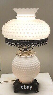 Fenton Milk Glass Hobnail Gone With The Wind Double Globe Hurricane Lamp 21