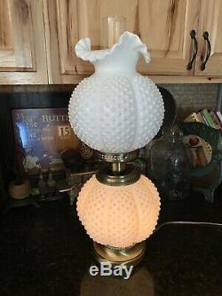 Fenton Milk Glass Hobnail Gone With the Wind Style Lamp
