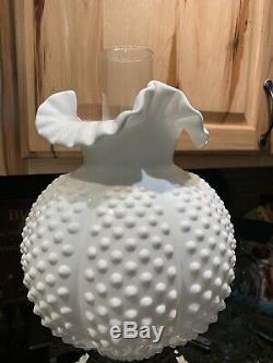 Fenton Milk Glass Hobnail Gone With the Wind Style Lamp