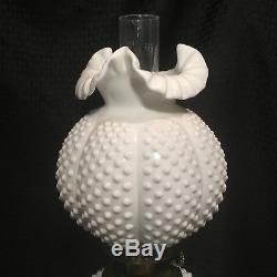 Fenton Milk Glass Hobnail Lamp Gone With the Wind White Vintage