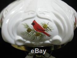 Fenton Milk Glass Lamp Cardinals in Winter 1979 Table Lamp Hand Painted & Signed