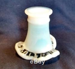 Fenton Milk Glass Opalescent Mini Vase Toothpick Holder Crystal Crest Tri Rim