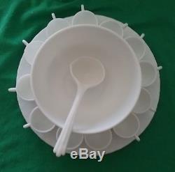 Fenton Milk Glass Punch Bowl Hobnail Set Torte Plate Underplate Ladle 12 Cups