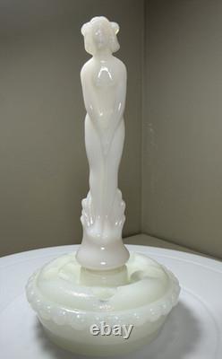 Fenton Milk Glass September Morn Nymph with Pink Tint & White Flower Frog Vintage