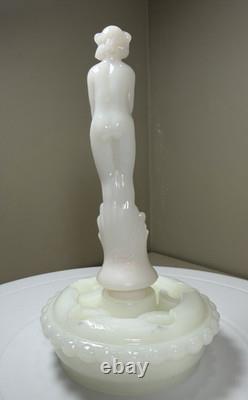 Fenton Milk Glass September Morn Nymph with Pink Tint & White Flower Frog Vintage