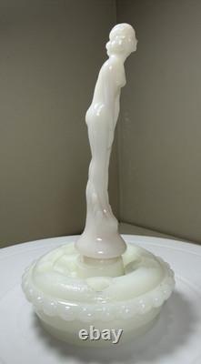 Fenton Milk Glass September Morn Nymph with Pink Tint & White Flower Frog Vintage