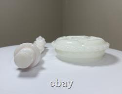 Fenton Milk Glass September Morn Nymph with Pink Tint & White Flower Frog Vintage