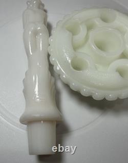 Fenton Milk Glass September Morn Nymph with Pink Tint & White Flower Frog Vintage