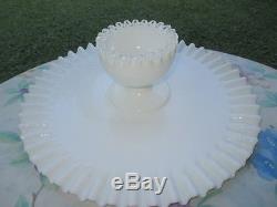 Fenton Milk Glass & Silver Crest Crimped Sandwich Platter Tray Chip & Dip Bowl