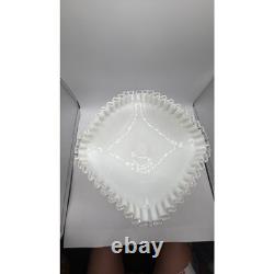 Fenton Milk Glass Silver Crest Square Footed Fruit Bowl 12 Ruffled Pedestal