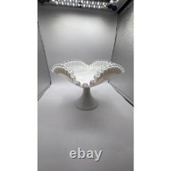 Fenton Milk Glass Silver Crest Square Footed Fruit Bowl 12 Ruffled Pedestal