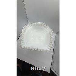 Fenton Milk Glass Silver Crest Square Footed Fruit Bowl 12 Ruffled Pedestal