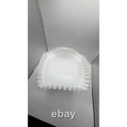 Fenton Milk Glass Silver Crest Square Footed Fruit Bowl 12 Ruffled Pedestal
