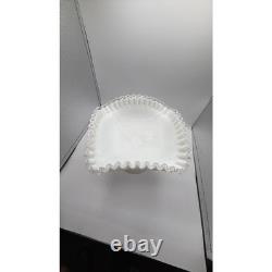 Fenton Milk Glass Silver Crest Square Footed Fruit Bowl 12 Ruffled Pedestal