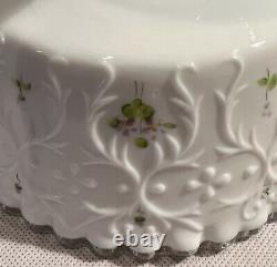 Fenton Milk Glass Silvercrest Footed Covered Candy Dish Hand Painted/SIgned