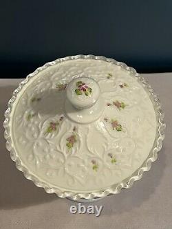 Fenton Milk Glass Silvercrest Footed Covered Candy Dish Hand Painted/SIgned