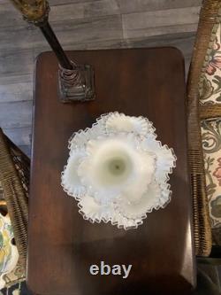Fenton Milk Glass Silvercrest Silver Crest 4 Horn Epergne Vintage Original USA