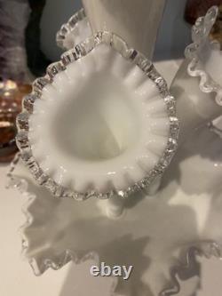 Fenton Milk Glass Silvercrest Silver Crest 4 Horn Epergne Vintage Original USA