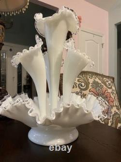 Fenton Milk Glass Silvercrest Silver Crest 4 Horn Epergne Vintage Original USA
