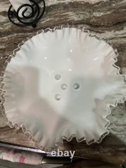 Fenton Milk Glass Silvercrest Silver Crest 4 Horn Epergne Vintage Original USA