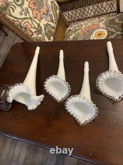 Fenton Milk Glass Silvercrest Silver Crest 4 Horn Epergne Vintage Original USA