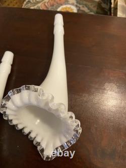 Fenton Milk Glass Silvercrest Silver Crest 4 Horn Epergne Vintage Original USA