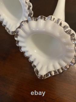 Fenton Milk Glass Silvercrest Silver Crest 4 Horn Epergne Vintage Original USA