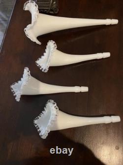 Fenton Milk Glass Silvercrest Silver Crest 4 Horn Epergne Vintage Original USA