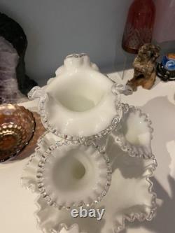Fenton Milk Glass Silvercrest Silver Crest 4 Horn Epergne Vintage Original USA
