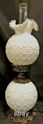 Fenton Milk Glass Spanish Lace Double Globe Gwtw Lamp-very Hard To Find