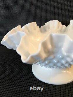 Fenton Milk Glass White Hobnail 10 1/2 Footed Bowl Cottagecore Modern Farmhouse