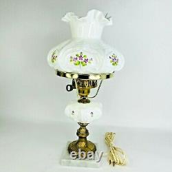 Fenton Milk GlassTable Lamp Hand Painted Violets in the Snow Electric Student