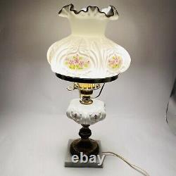 Fenton Milk GlassTable Lamp Hand Painted Violets in the Snow Electric Student