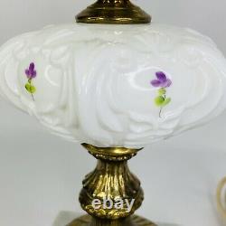 Fenton Milk GlassTable Lamp Hand Painted Violets in the Snow Electric Student