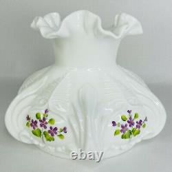 Fenton Milk GlassTable Lamp Hand Painted Violets in the Snow Electric Student