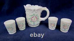 Fenton Mini 5 pc. Water Pitcher Set Iridized Milk Glass Hand Painted 2000