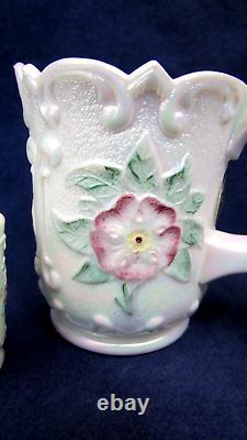 Fenton Mini 5 pc. Water Pitcher Set Iridized Milk Glass Hand Painted 2000