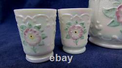 Fenton Mini 5 pc. Water Pitcher Set Iridized Milk Glass Hand Painted 2000