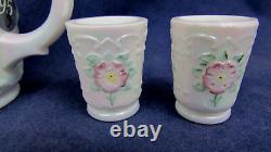 Fenton Mini 5 pc. Water Pitcher Set Iridized Milk Glass Hand Painted 2000