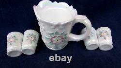 Fenton Mini 5 pc. Water Pitcher Set Iridized Milk Glass Hand Painted 2000