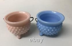 Fenton Pastel Milk Glass Hobnail 3 Footed Small Mustard Kettle Cauldron Bowl