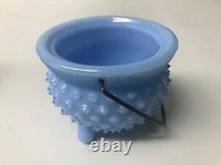 Fenton Pastel Milk Glass Hobnail 3 Footed Small Mustard Kettle Cauldron Bowl