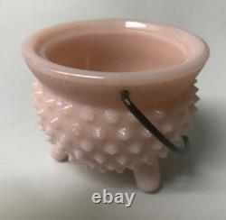 Fenton Pastel Milk Glass Hobnail 3 Footed Small Mustard Kettle Cauldron Bowl